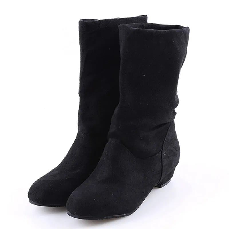 2022 Autumn Winter Women Boots Mid-Calf Martin Boots Brand Fashion Female Stretch Cotton Fabric Slip-on Boots Flat Shoes Woman