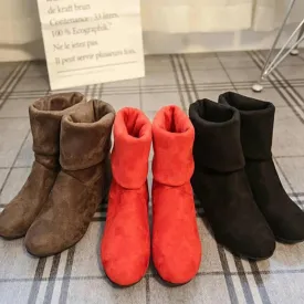 2022 Autumn Winter Women Boots Mid-Calf Martin Boots Brand Fashion Female Stretch Cotton Fabric Slip-on Boots Flat Shoes Woman