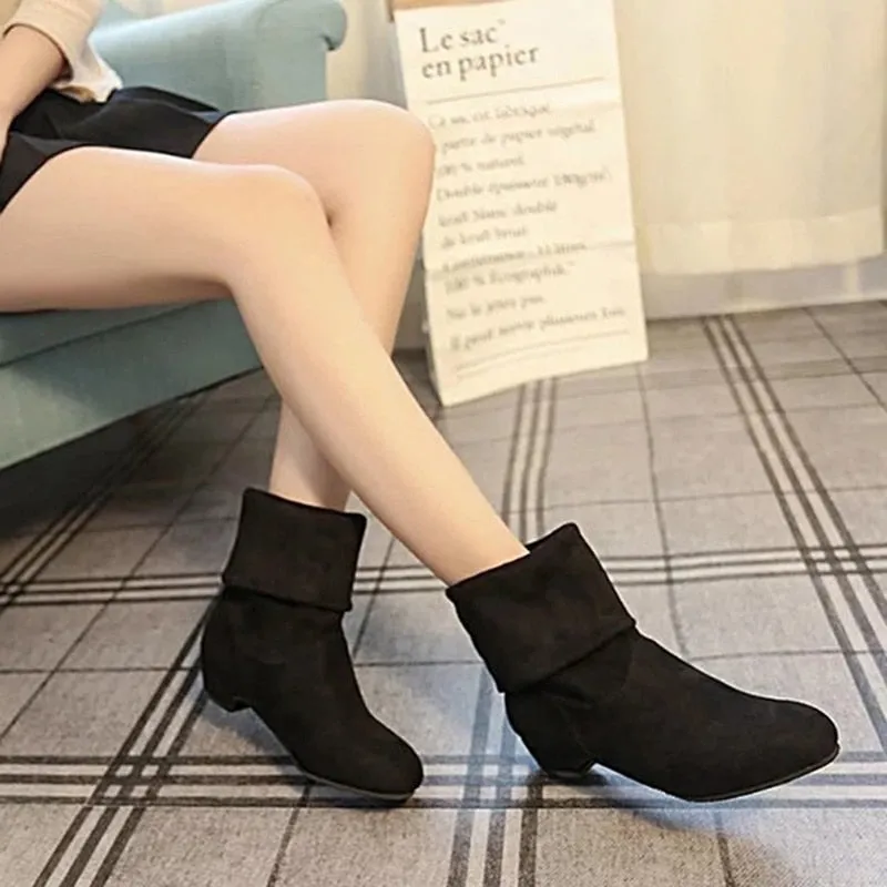 2022 Autumn Winter Women Boots Mid-Calf Martin Boots Brand Fashion Female Stretch Cotton Fabric Slip-on Boots Flat Shoes Woman