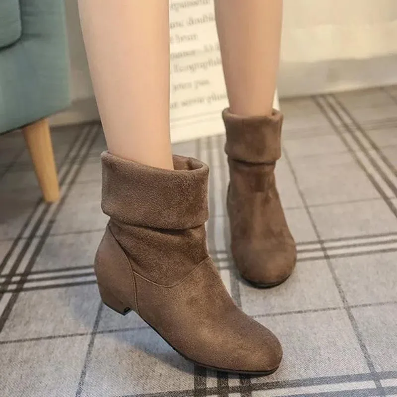 2022 Autumn Winter Women Boots Mid-Calf Martin Boots Brand Fashion Female Stretch Cotton Fabric Slip-on Boots Flat Shoes Woman