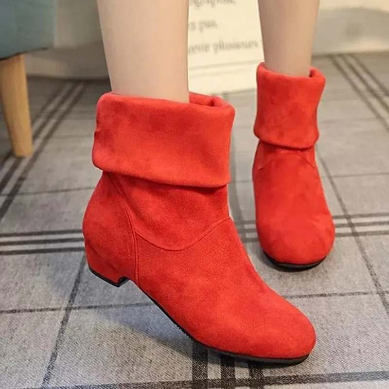 2022 Autumn Winter Women Boots Mid-Calf Martin Boots Brand Fashion Female Stretch Cotton Fabric Slip-on Boots Flat Shoes Woman