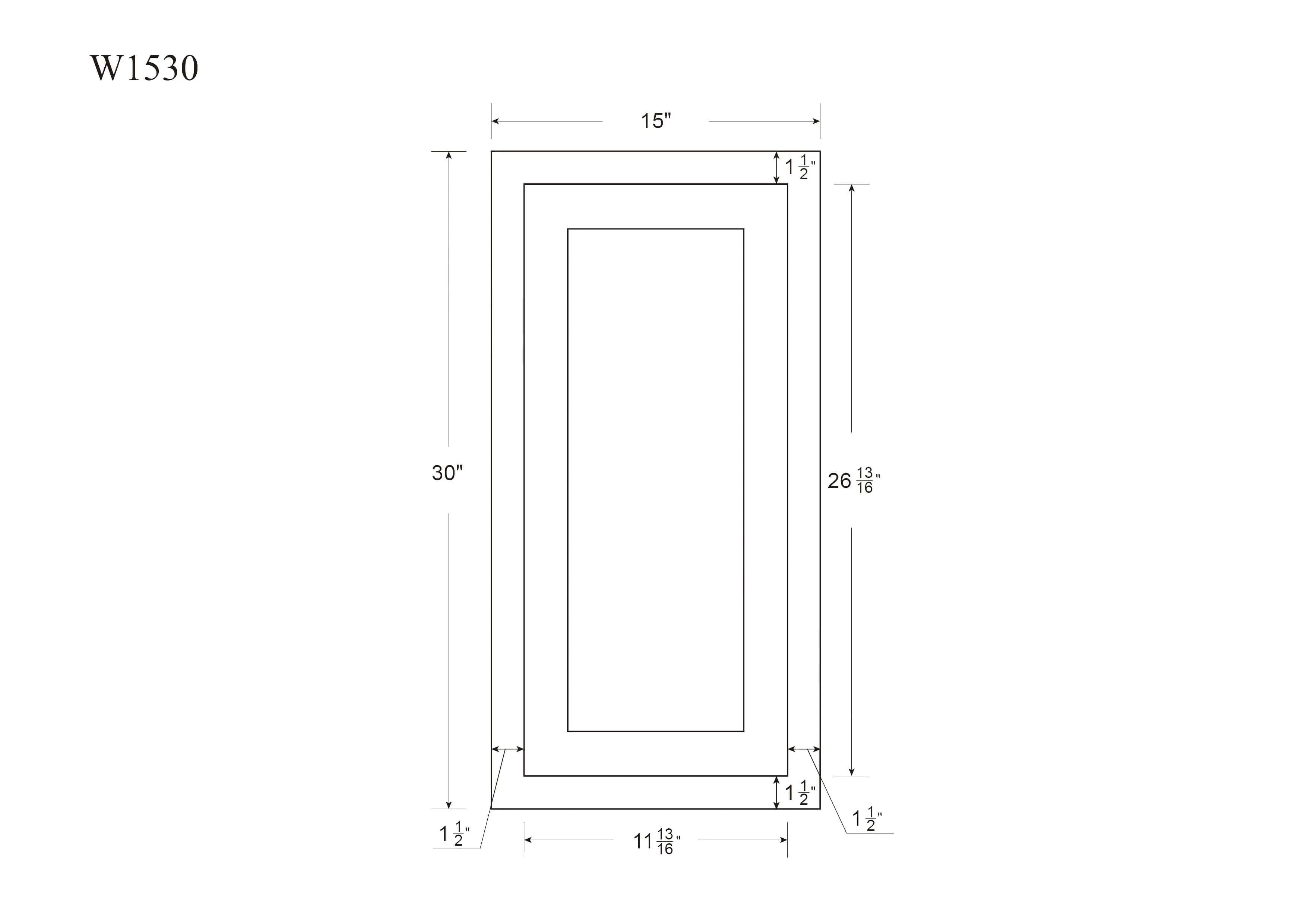 36" Tall Elegant Oak 1-1/4" Overlay Shaker Wall Cabinet - Single Door 9", 12", 15", 18" & 21"