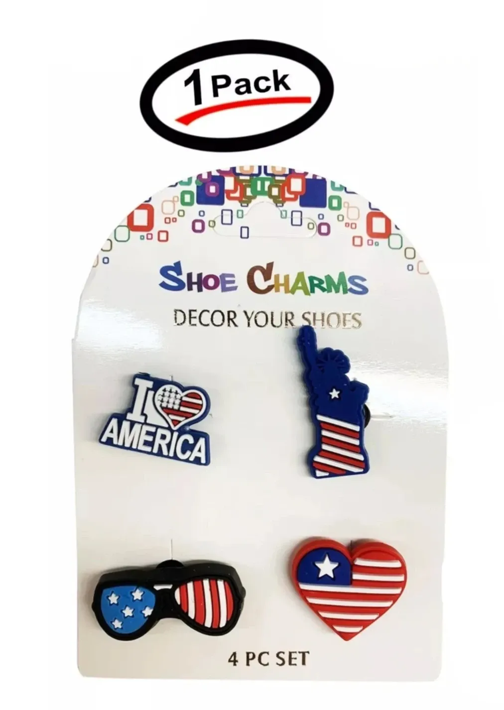 4 Pcs of American Flag USA Shoe Charms For Croc, Bracelet,Shoe & Wristbands