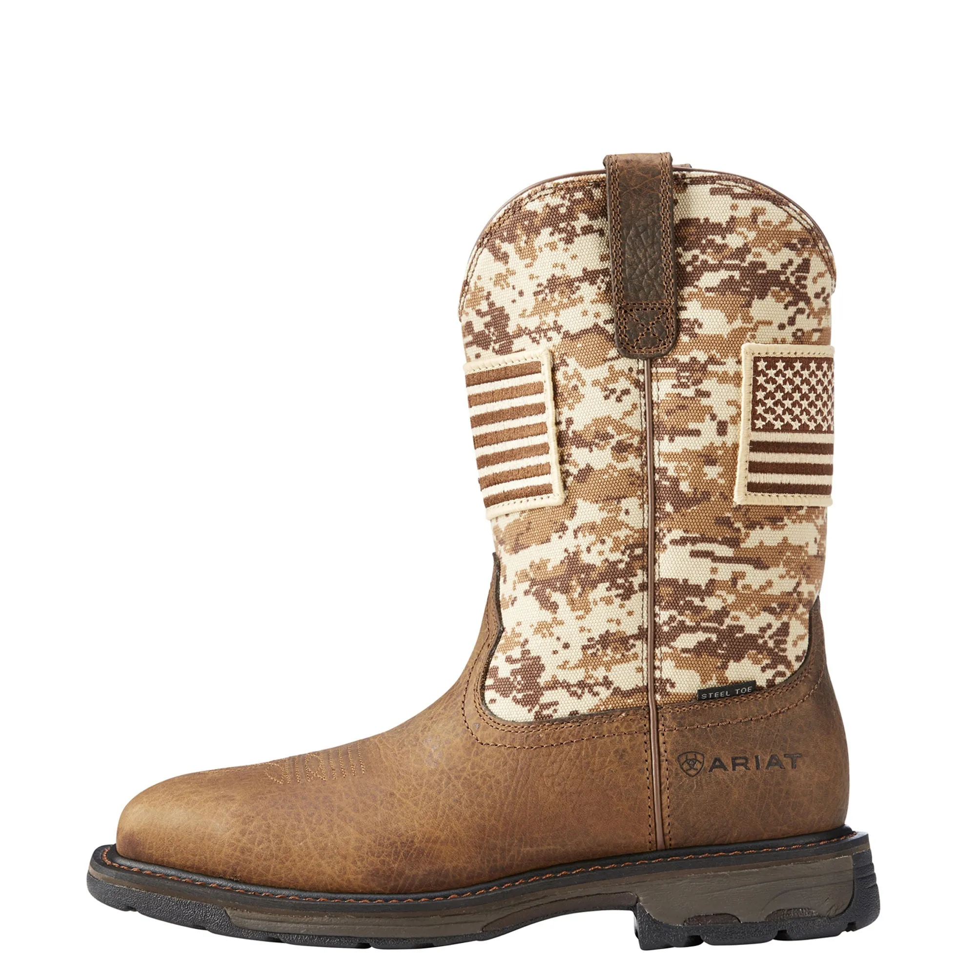 Ariat Mens Workhog Patriot Steel Toe Work Boot Earth/ Sand Camo