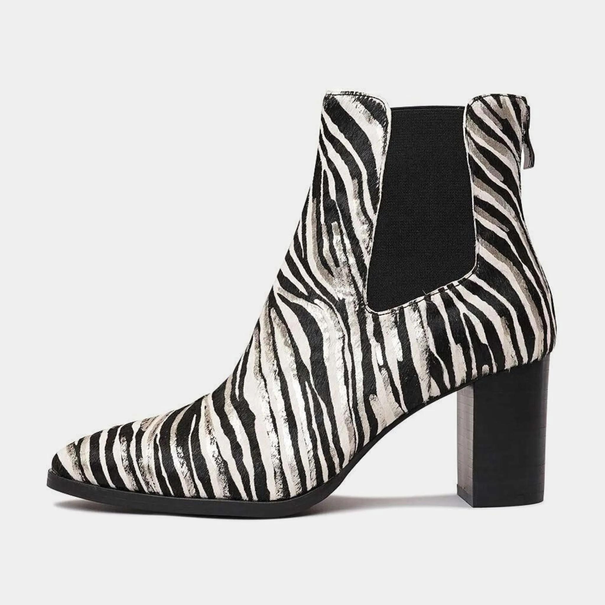 Ayer Zebra Metallic Pony Ankle Boots