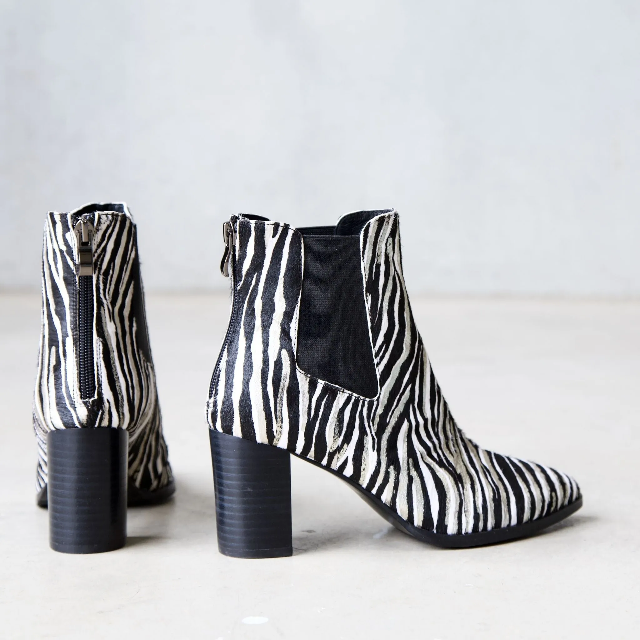 Ayer Zebra Metallic Pony Ankle Boots