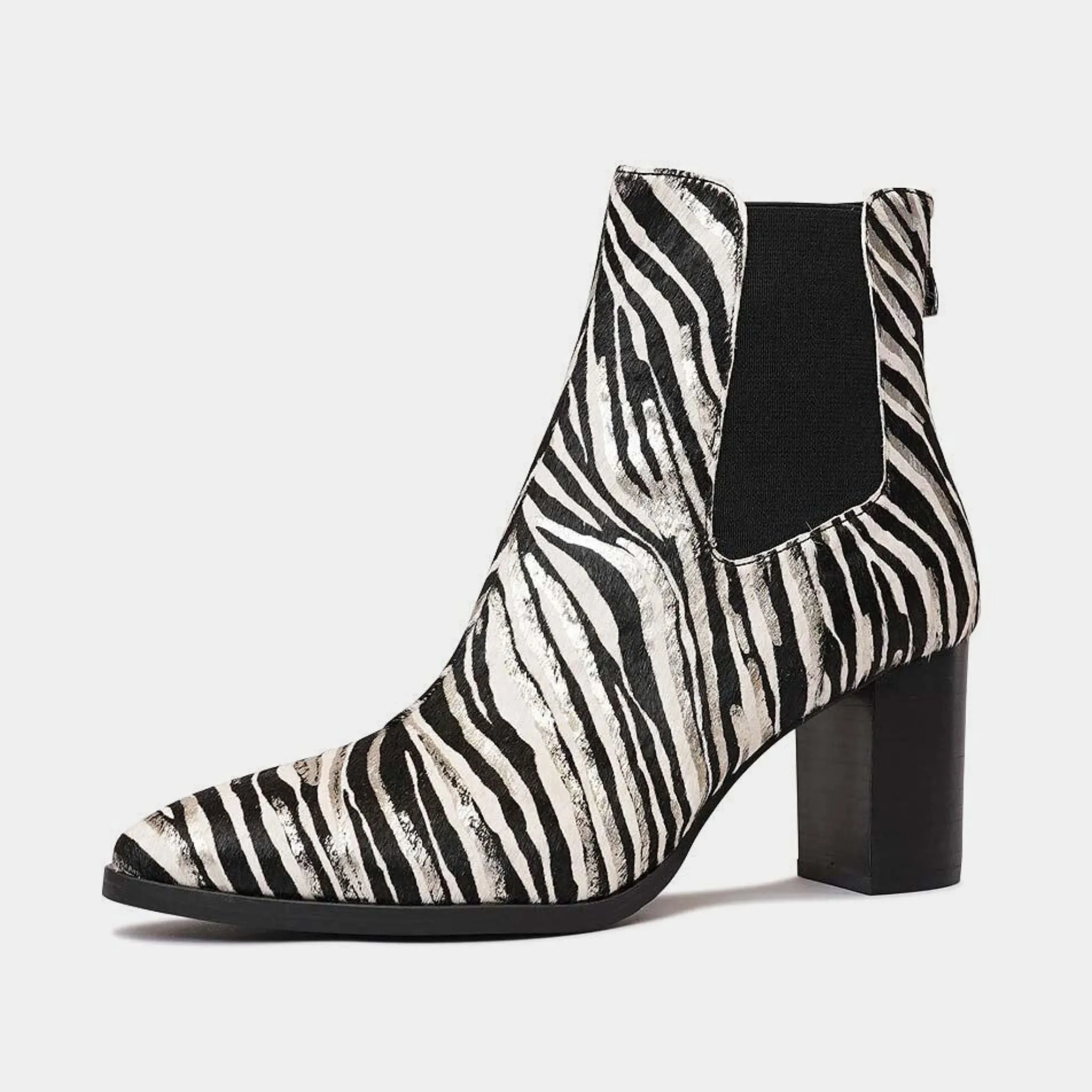 Ayer Zebra Metallic Pony Ankle Boots