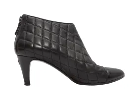 Black Chanel Quilted Leather Cap-Toe Ankle Boots FR 40