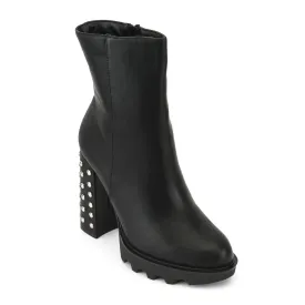 Black Chunky Platfrom Studded Ankle Boot