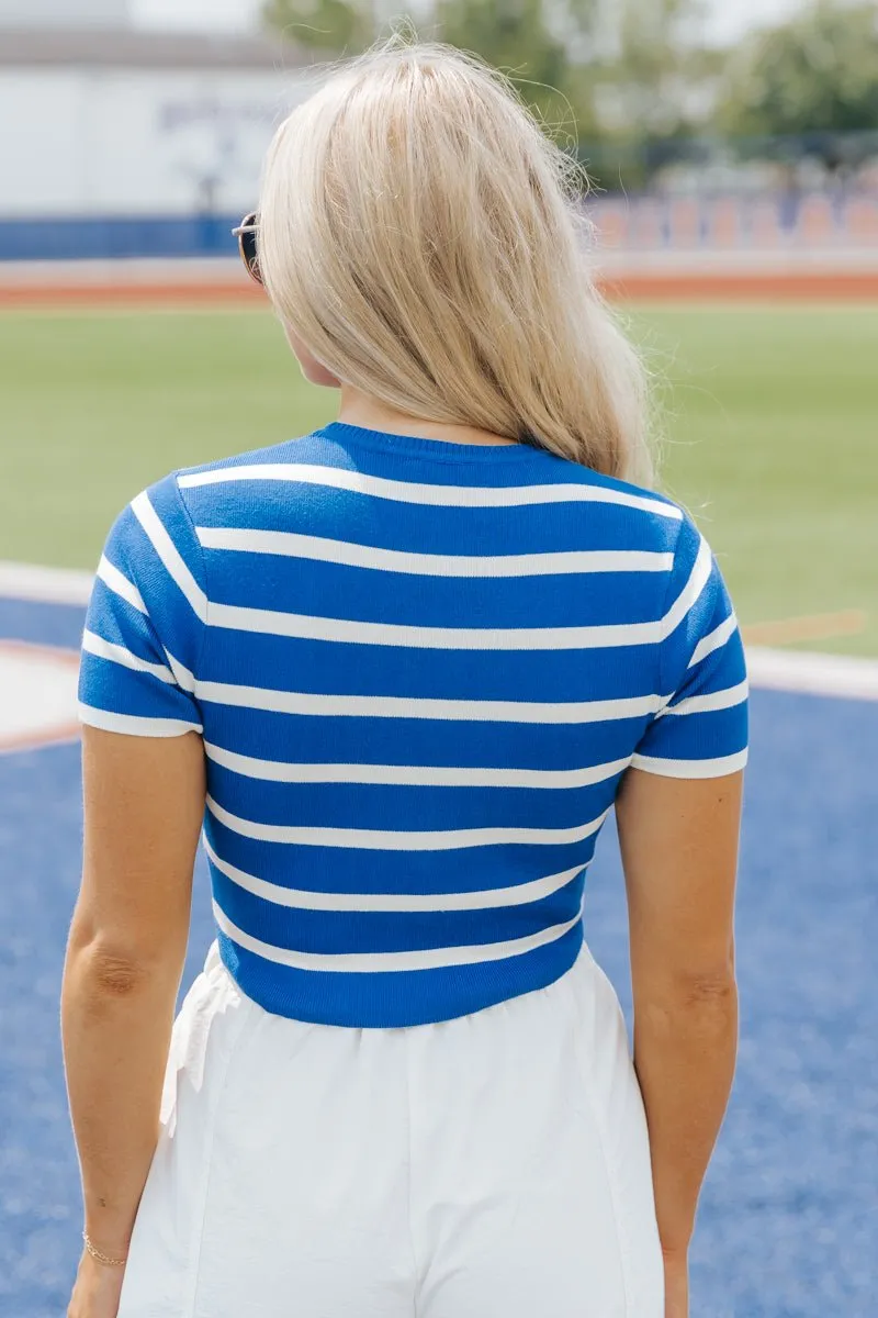 Blue and White Striped Cropped Sweater - FINAL SALE