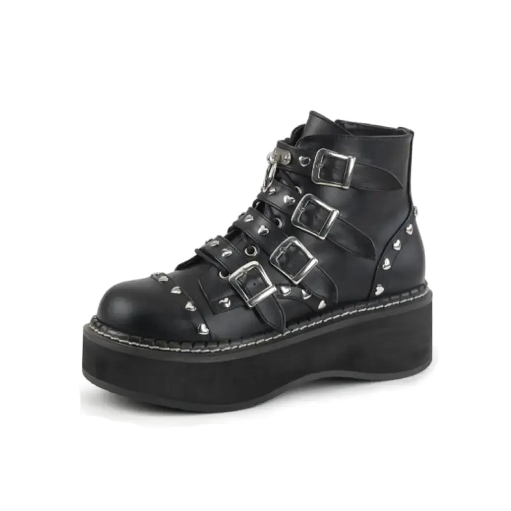 Buckle Lace-Up Zipper Heart Decoration Ankle Boots