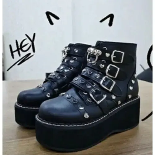 Buckle Lace-Up Zipper Heart Decoration Ankle Boots