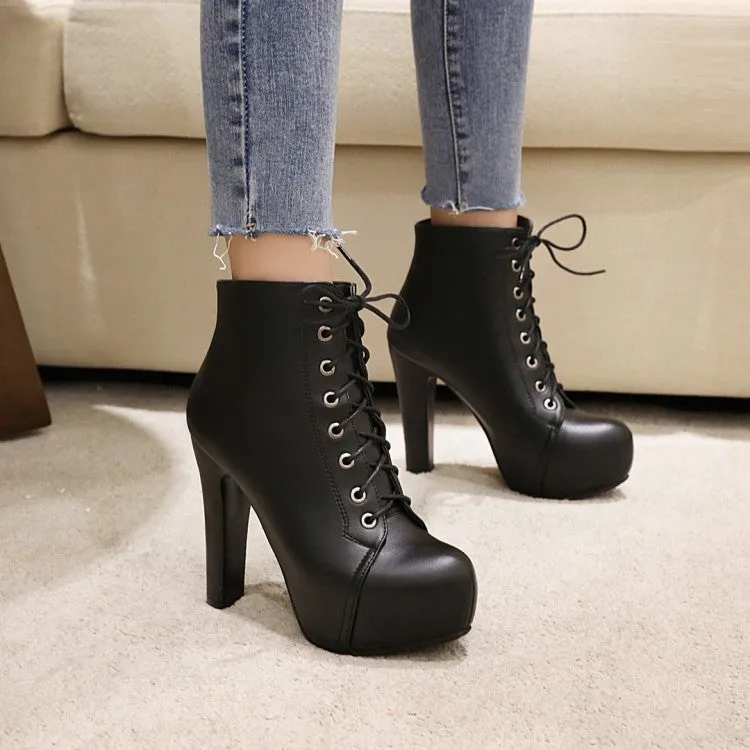 Camouflage Lace Up Platform Ankle Boots High Heels 6927