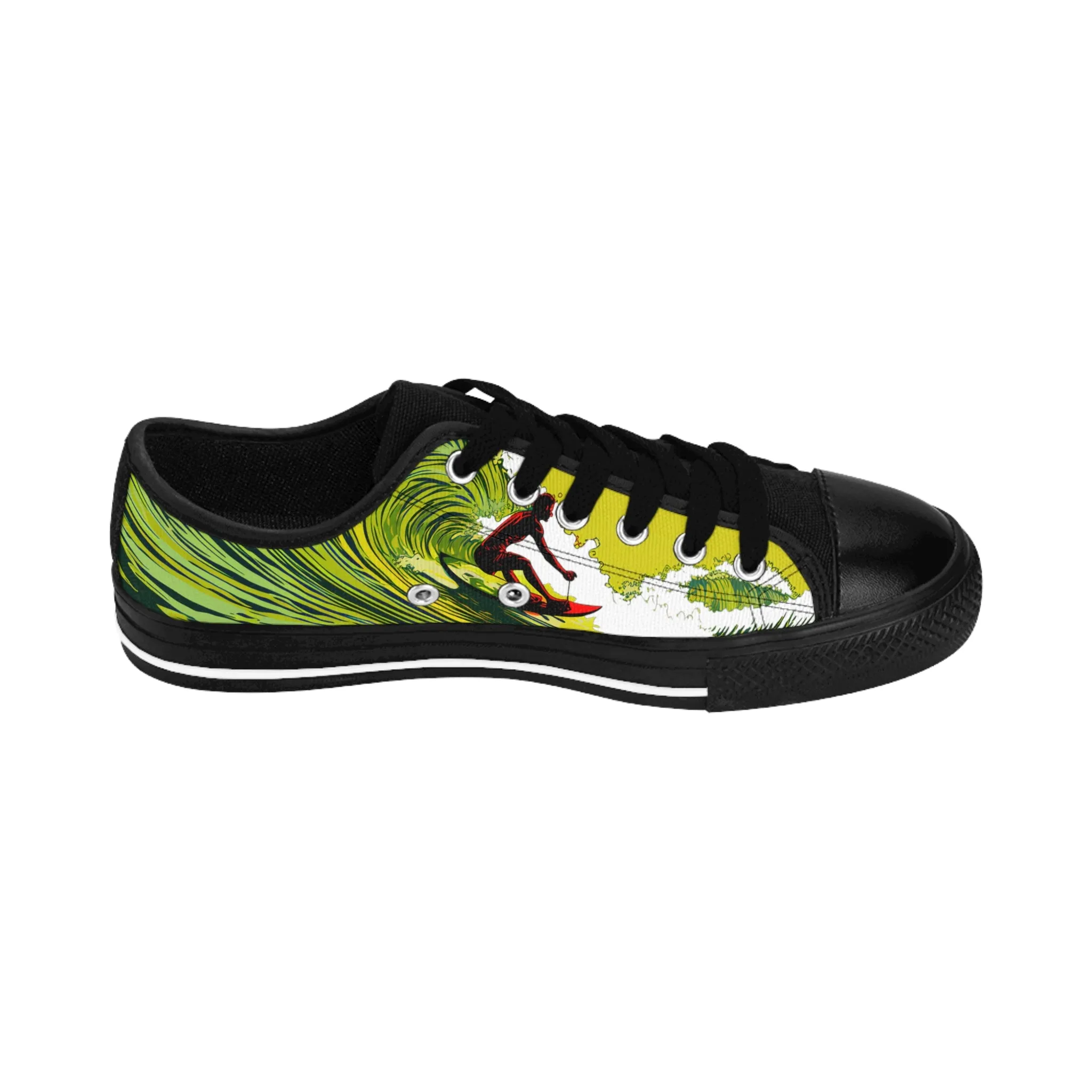 Custom Men's Sneakers Surfing Wave Green Yellow Red Surfboard 002