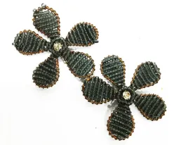 Dark Gray Flower Handmade Glass Bead Metal Embellishments (42 mm)