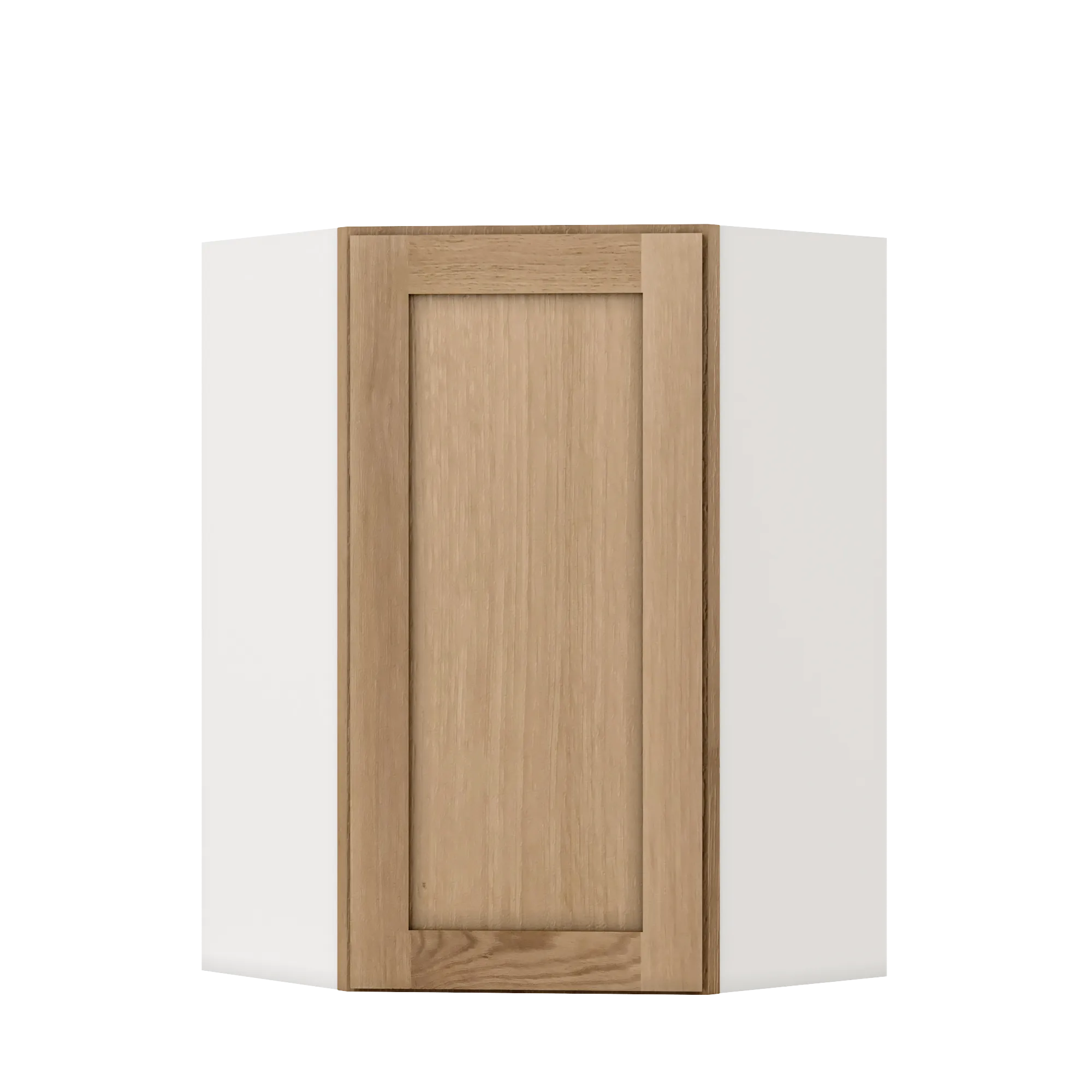 Diagonal Corner Elegant Oak Craftsman Shaker 1-1/4" Overlay Wall Cabinet 24" Wide by 30", 36" & 42" Tall