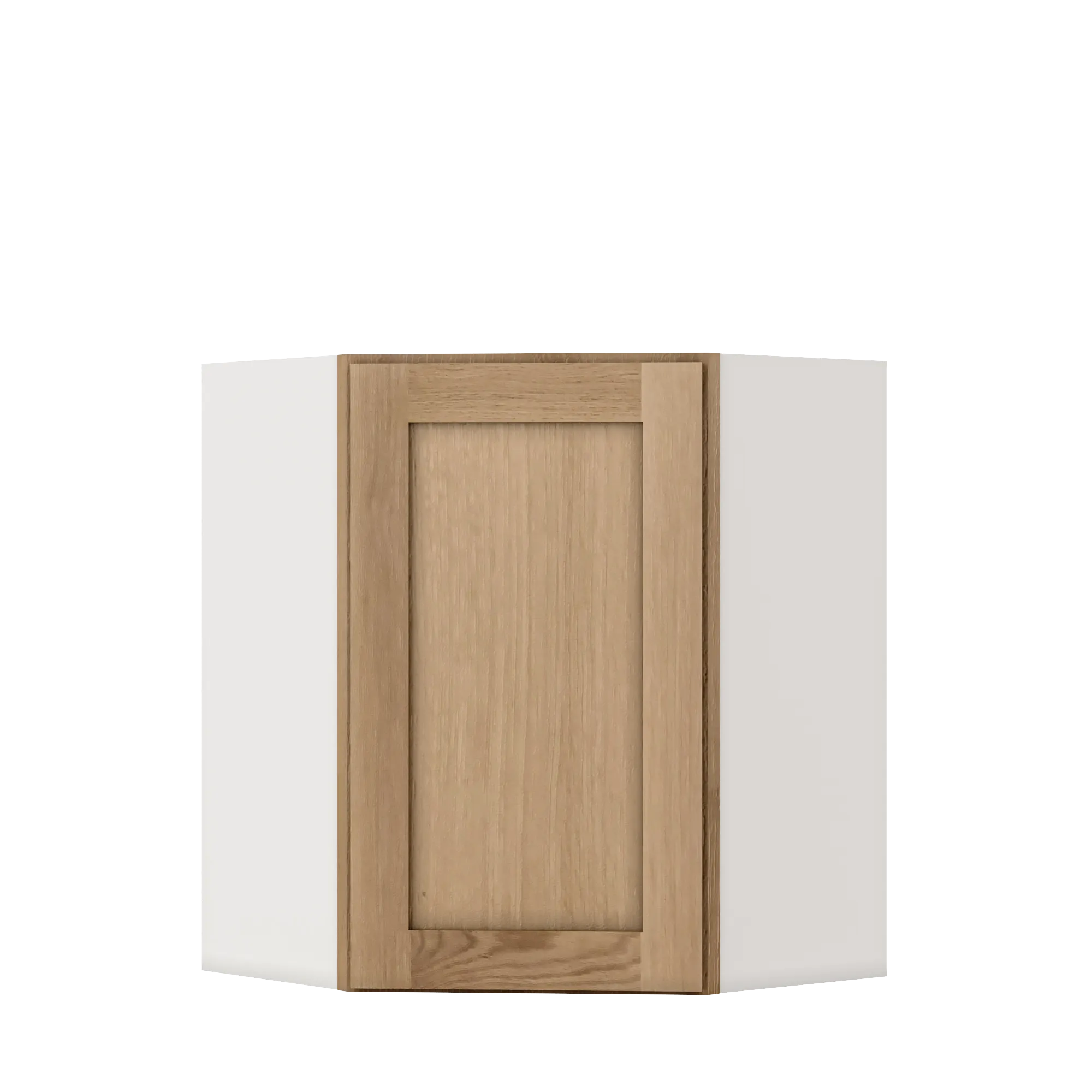 Diagonal Corner Elegant Oak Craftsman Shaker 1-1/4" Overlay Wall Cabinet 24" Wide by 30", 36" & 42" Tall