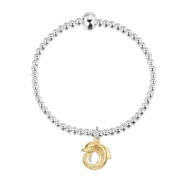 Dolphin Silver Stretch Bracelet with 9ct Yellow Gold Curl Charm