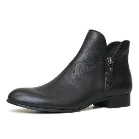 Faye Black/ Black Heel Leather Ankle Boots