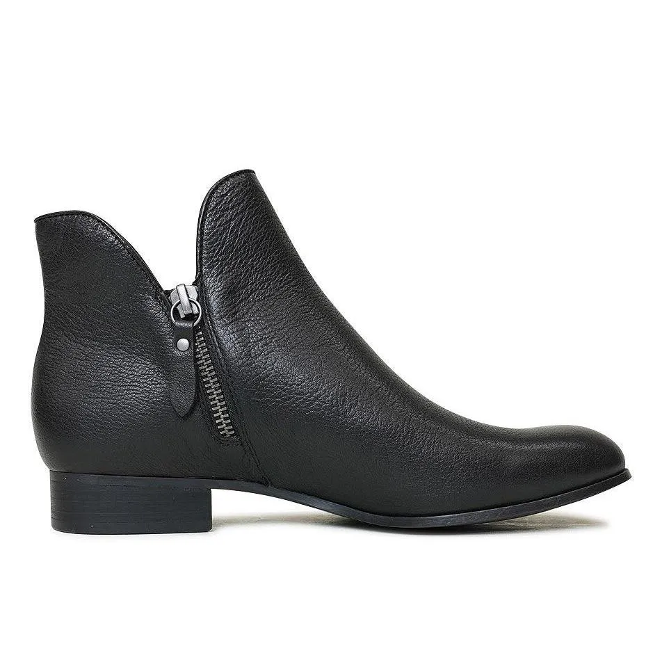 Faye Black/ Black Heel Leather Ankle Boots