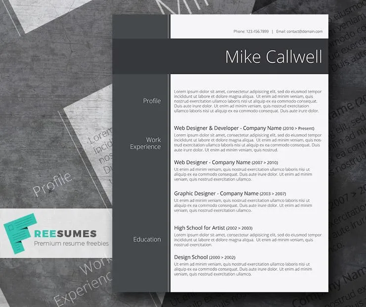 Free Professional Elegant CV Resume Template in Minimal Style in Microsoft Word (DOC) Format