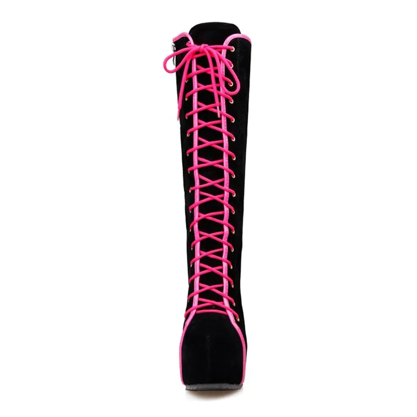 Funki Buys | Boots | Women's Pink Lace Up Suede Platform Boot