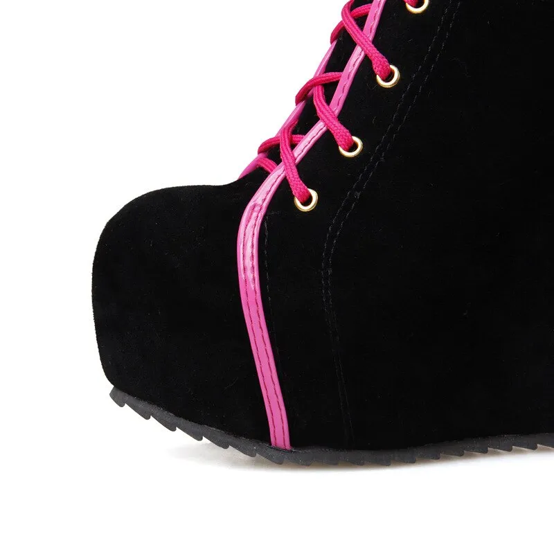 Funki Buys | Boots | Women's Pink Lace Up Suede Platform Boot