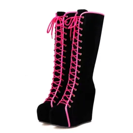 Funki Buys | Boots | Women's Pink Lace Up Suede Platform Boot