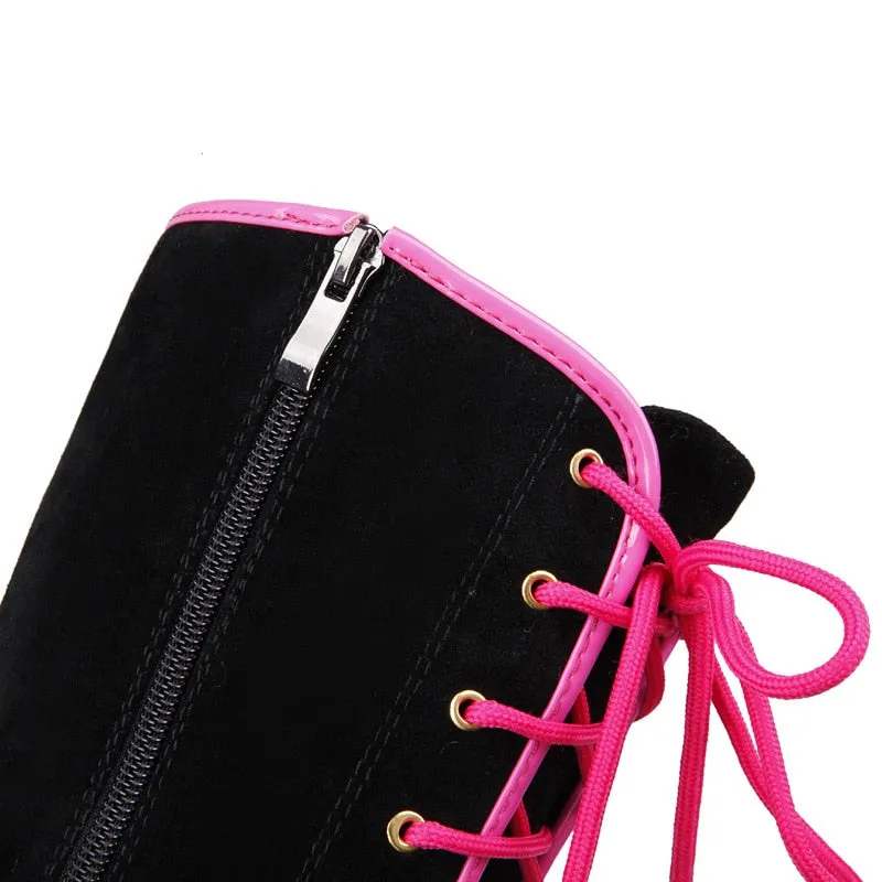 Funki Buys | Boots | Women's Pink Lace Up Suede Platform Boot