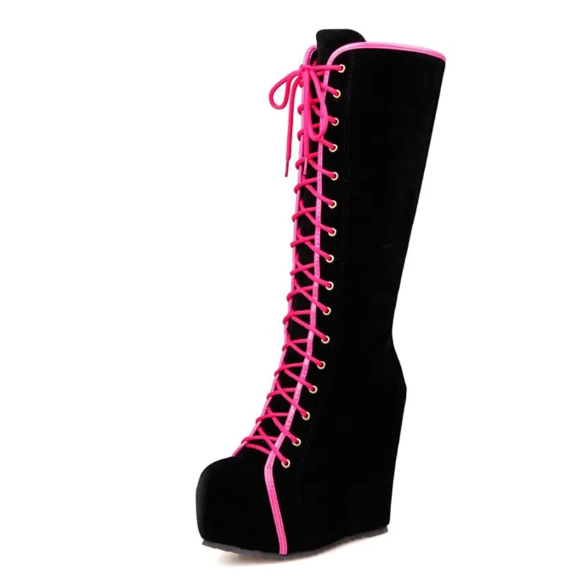 Funki Buys | Boots | Women's Pink Lace Up Suede Platform Boot