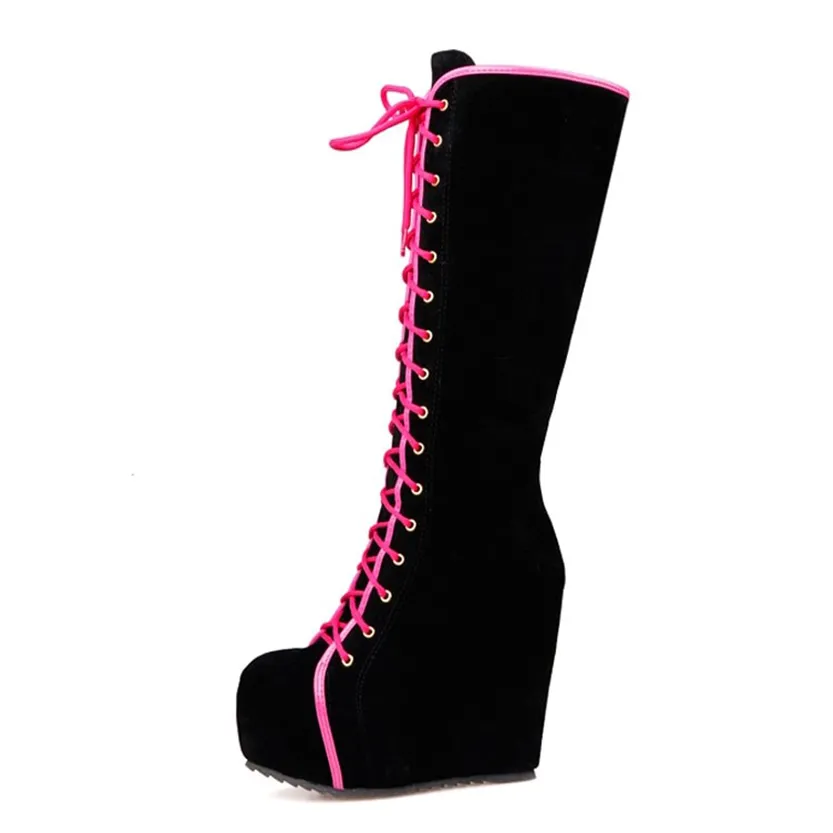 Funki Buys | Boots | Women's Pink Lace Up Suede Platform Boot