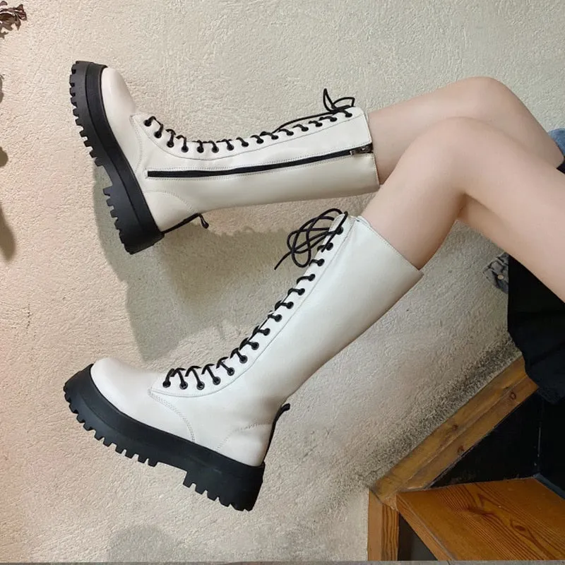 Funki Buys | Boots | Women's White Gothic Punk Lace Up Boots