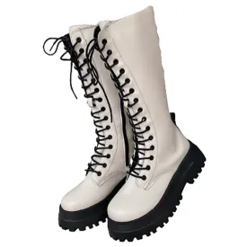 Funki Buys | Boots | Women's White Gothic Punk Lace Up Boots