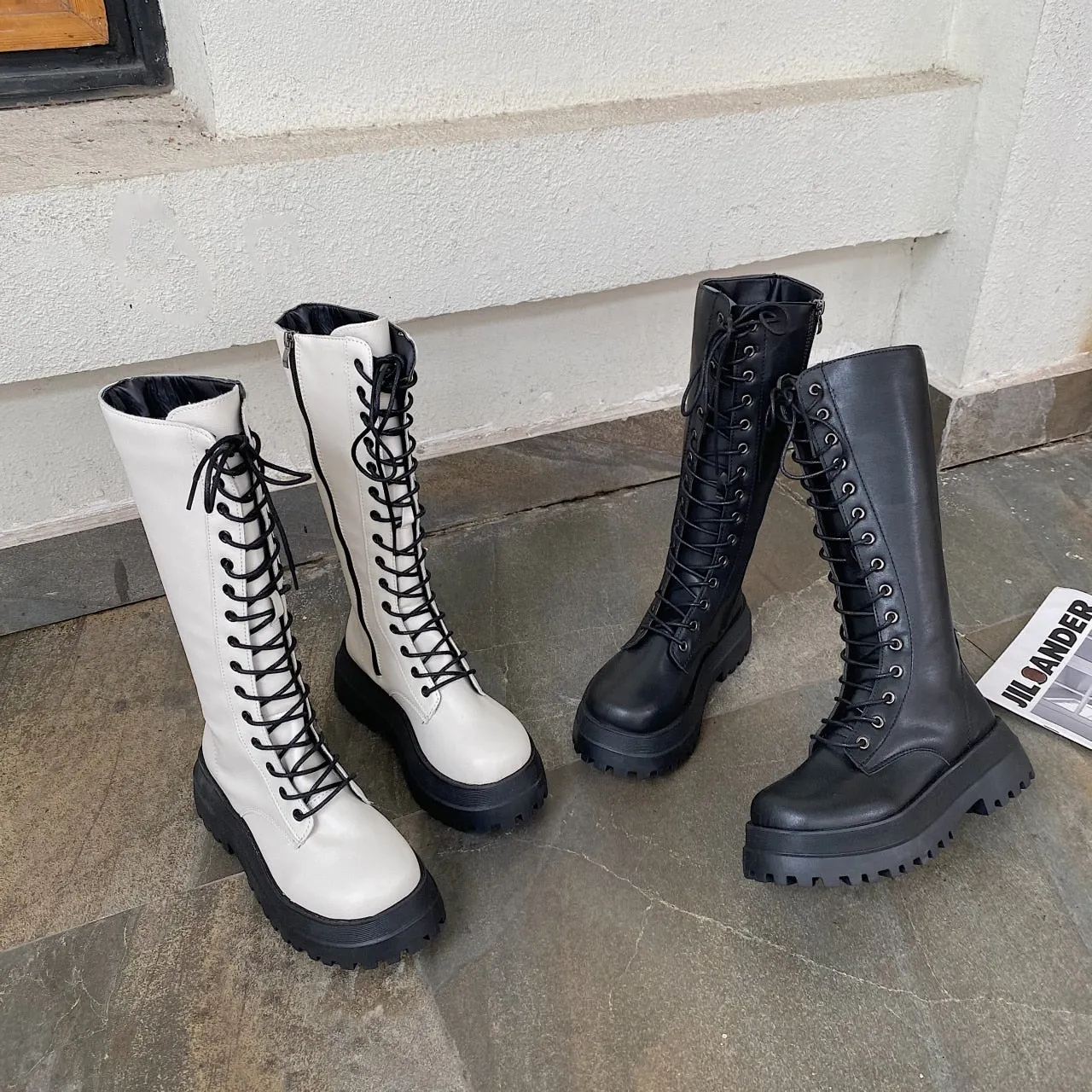 Funki Buys | Boots | Women's White Gothic Punk Lace Up Boots