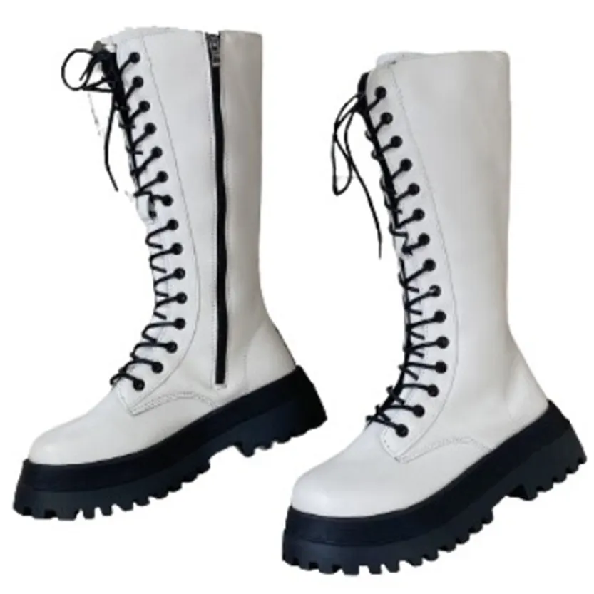 Funki Buys | Boots | Women's White Gothic Punk Lace Up Boots