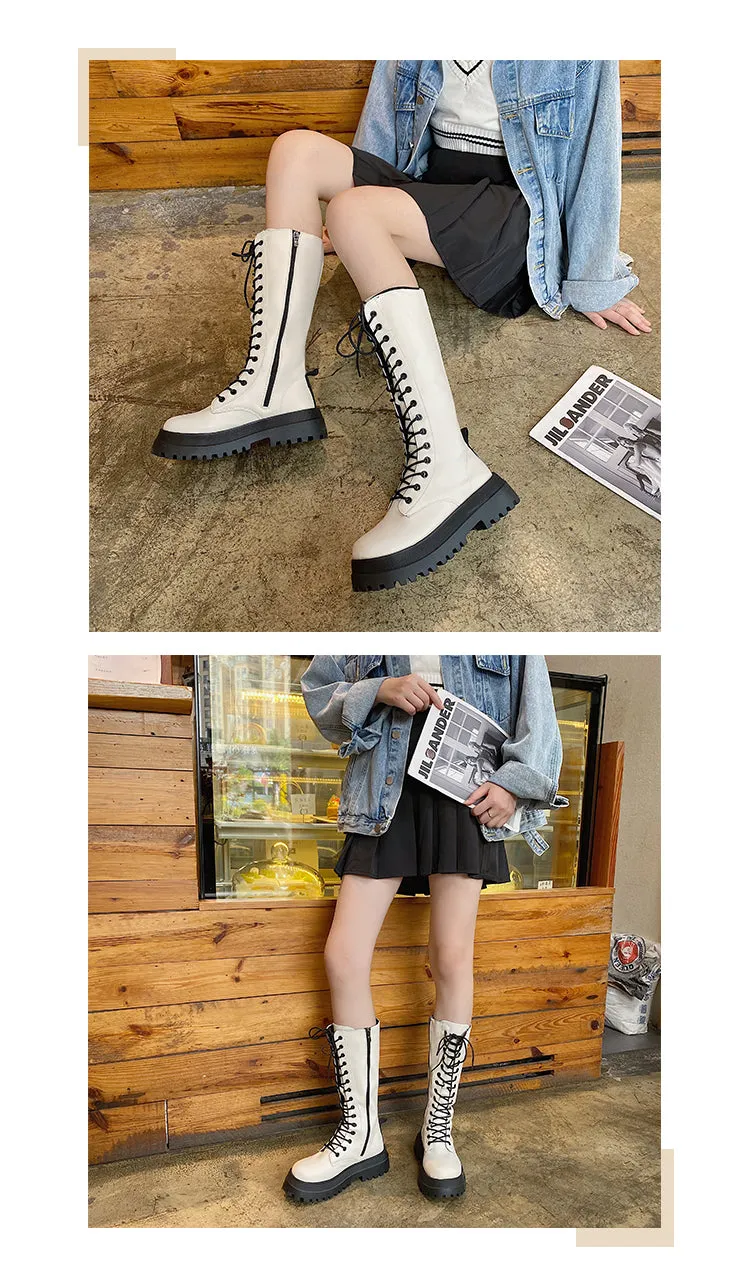 Funki Buys | Boots | Women's White Gothic Punk Lace Up Boots