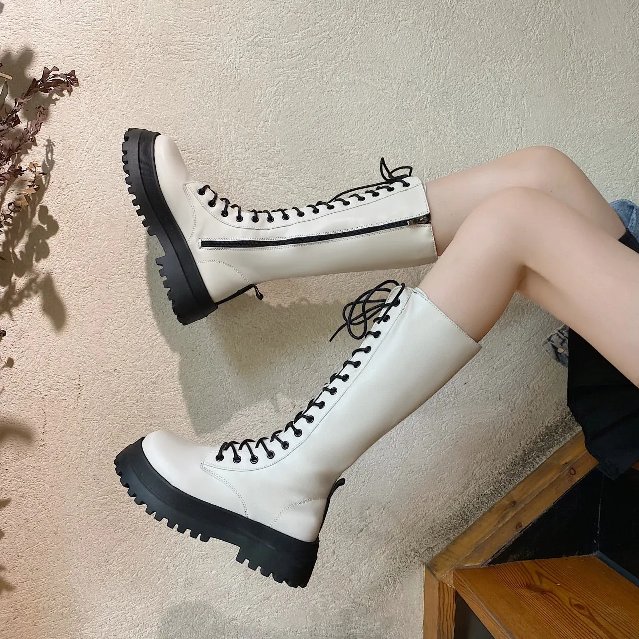 Funki Buys | Boots | Women's White Gothic Punk Lace Up Boots