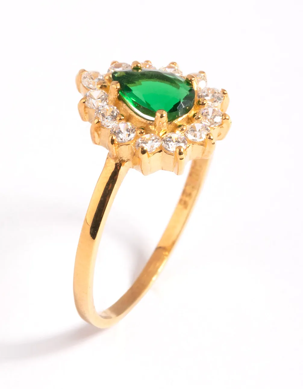 Gold Plated Sterling Silver Green Pear Ring