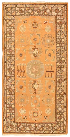 Hand-Knotted Antique Khotan Lamb's Wool Area Rug