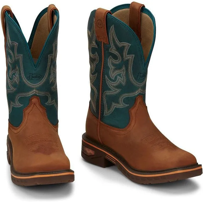 Justin Men's Resistor 11" Square Toe Western Work Boot -Blue- CR4009