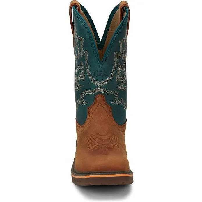 Justin Men's Resistor 11" Square Toe Western Work Boot -Blue- CR4009