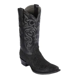 Los Altos Boots Mens #94N5705 Snip Toe | Genuine Python Snakeskin Boots | Color Black Suede Finish