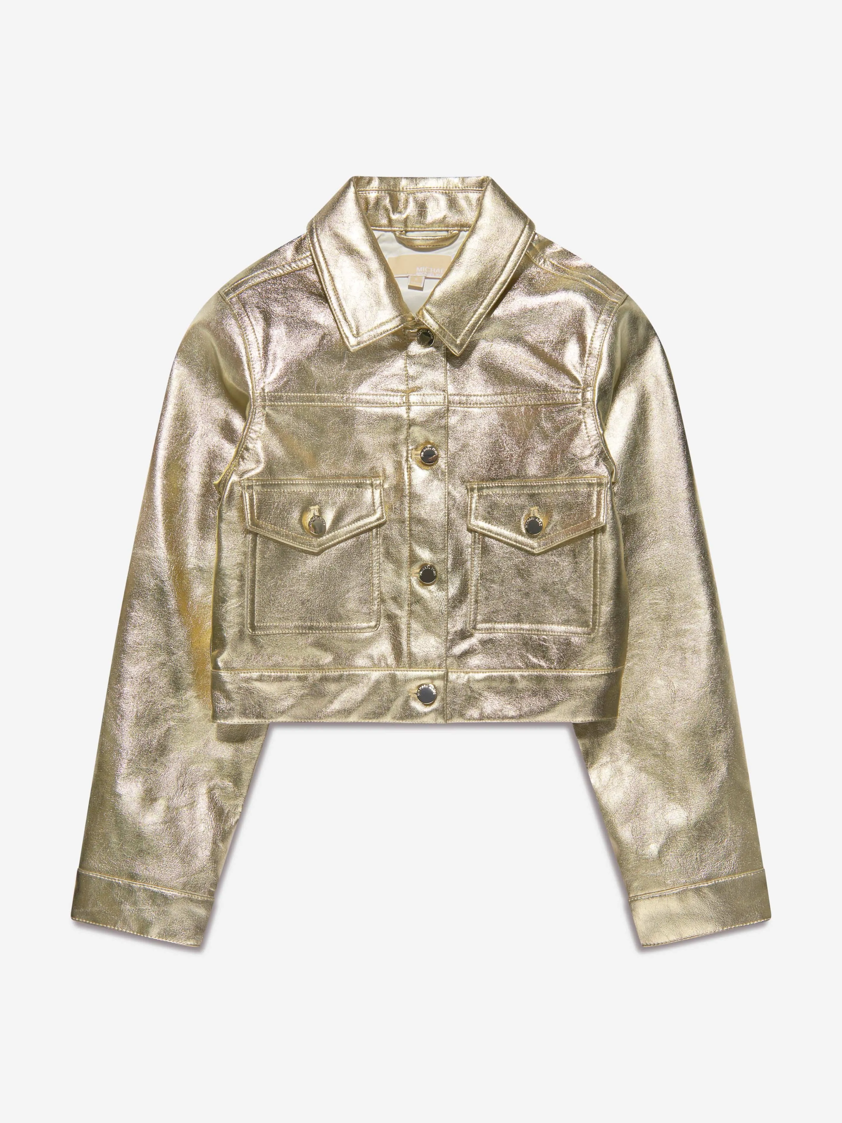 Michael Kors Girls Metallic Crackle Effect Jacket in Gold