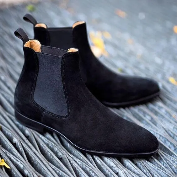 New Stylish Hand Stitched Men's Ankle High Chelsea Slip On Black Color Fashion Boots