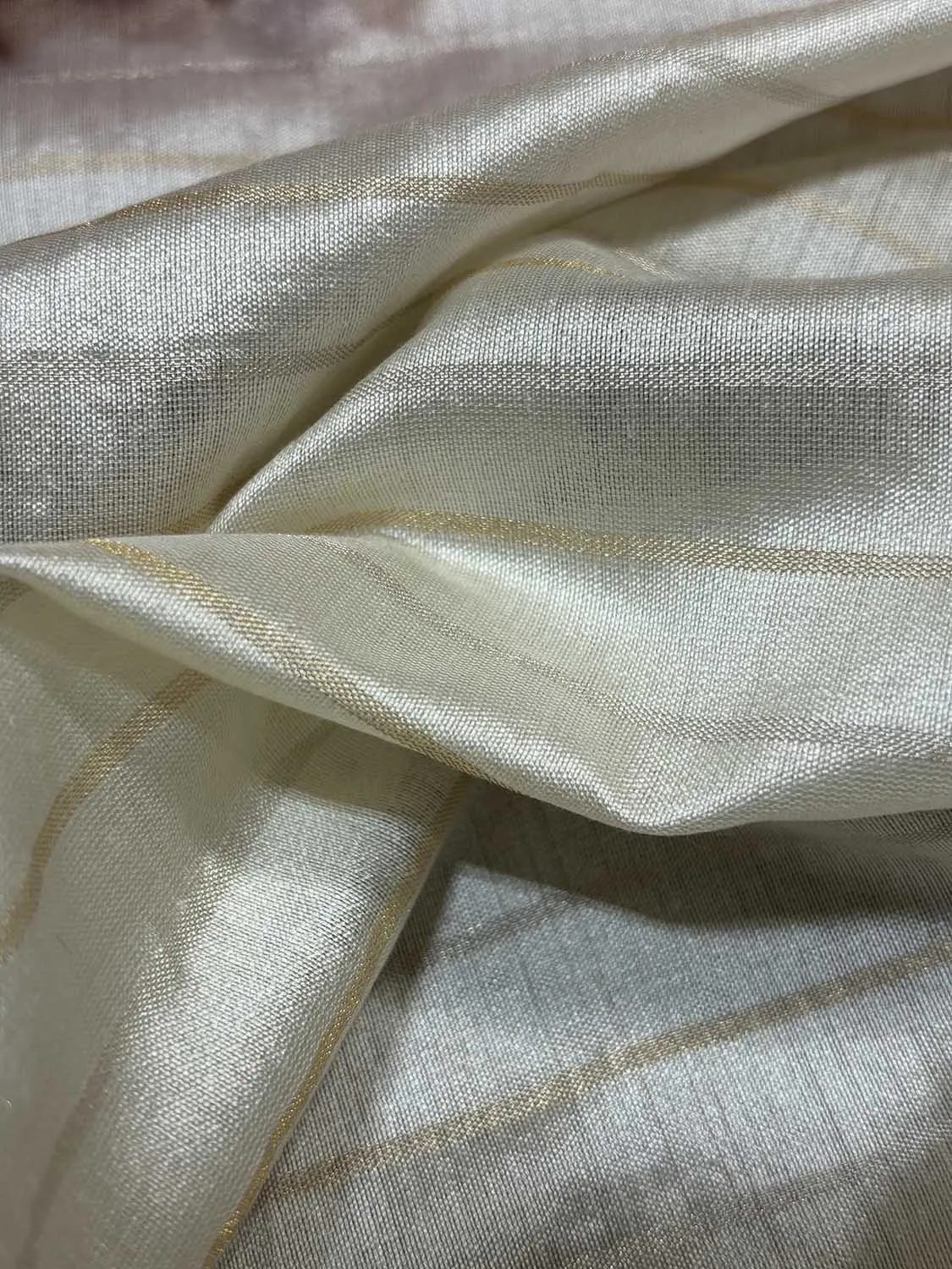 Pastel Banarasi Handloom Chiniya Silk Stripes Design Fabric ( 2.5 Mtr )