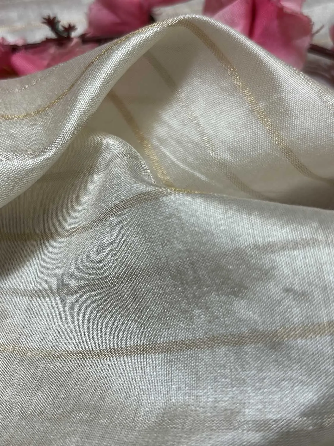 Pastel Banarasi Handloom Chiniya Silk Stripes Design Fabric ( 2.5 Mtr )