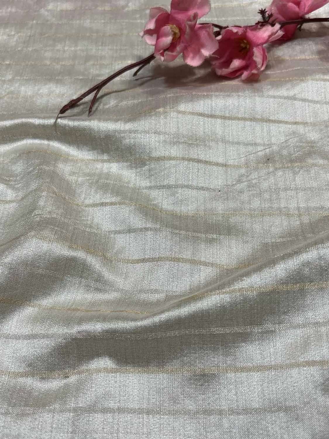 Pastel Banarasi Handloom Chiniya Silk Stripes Design Fabric ( 2.5 Mtr )