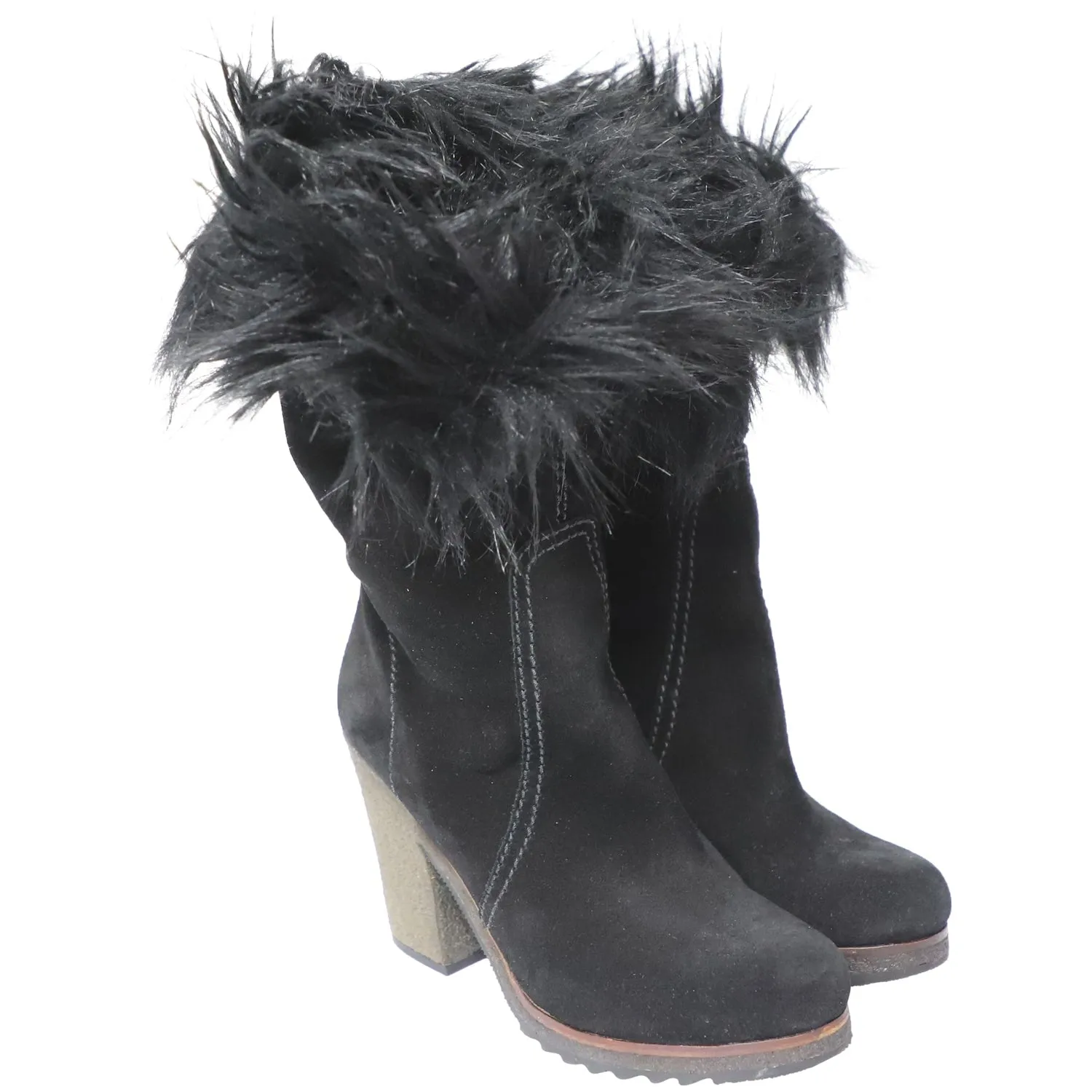 Prada Faux Fur Ankle Boots in Black Suede