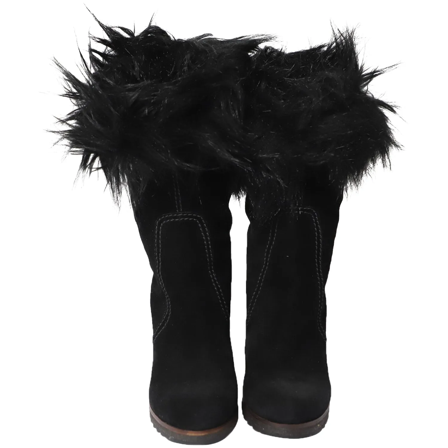 Prada Faux Fur Ankle Boots in Black Suede