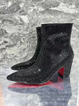 Rhinestone suede ankle high heeled red bottom Boots